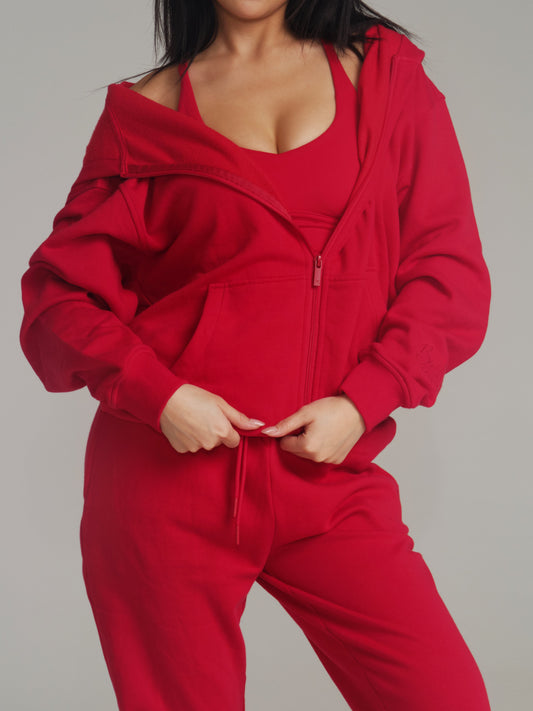 Threads Zip Hoodie - Lipstick Red