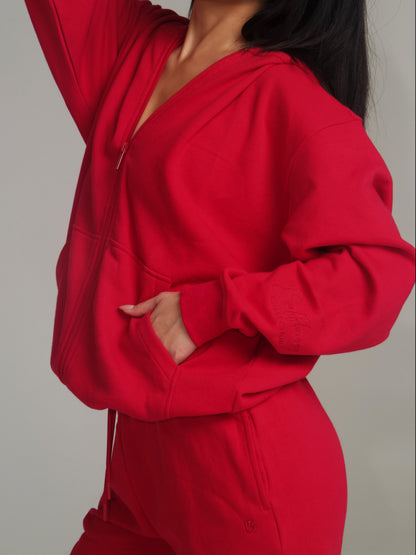 Threads Zip Hoodie - Lipstick Red
